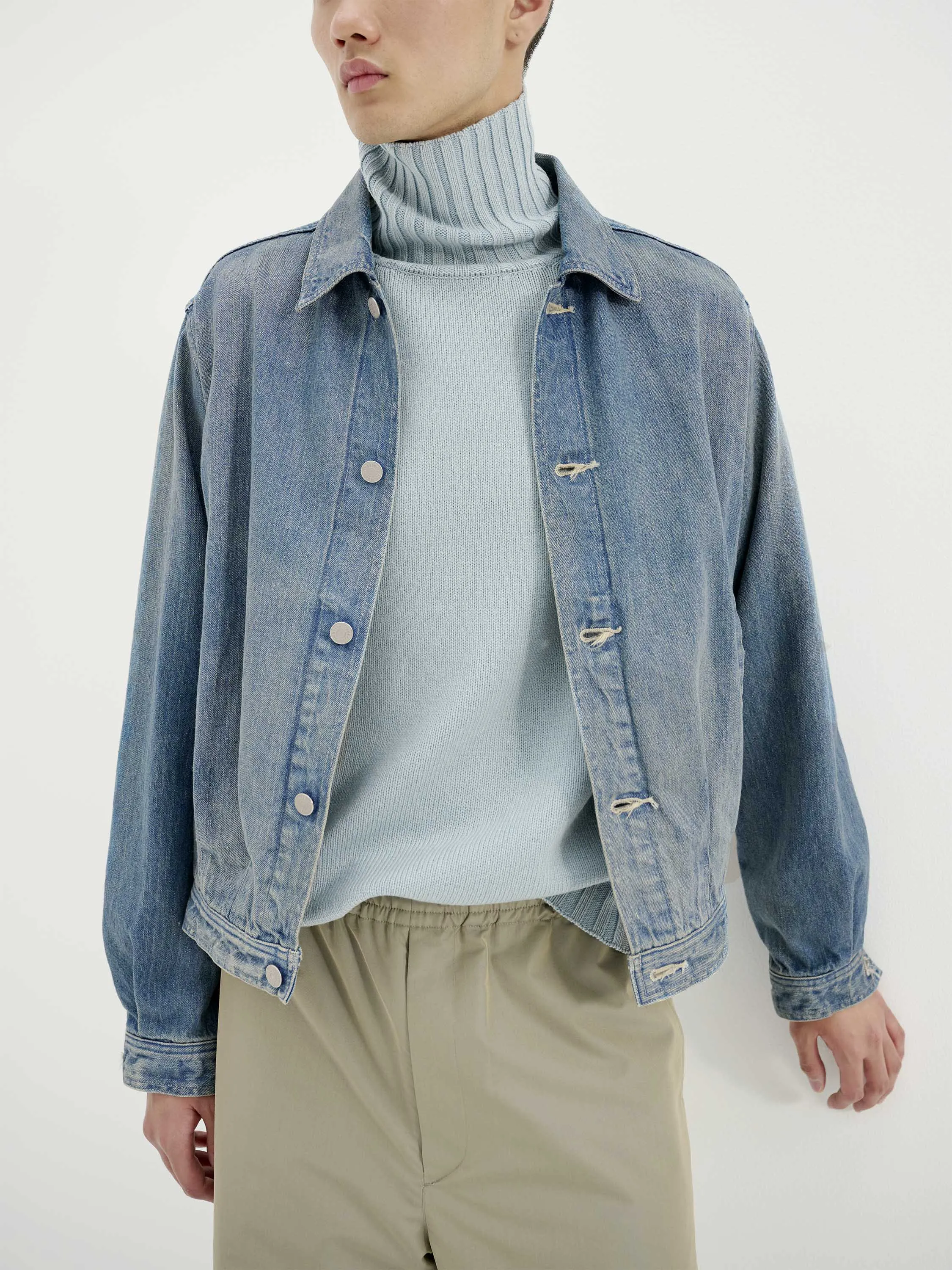 Selvedge Faded Light Denim Blouson - Light Indigo