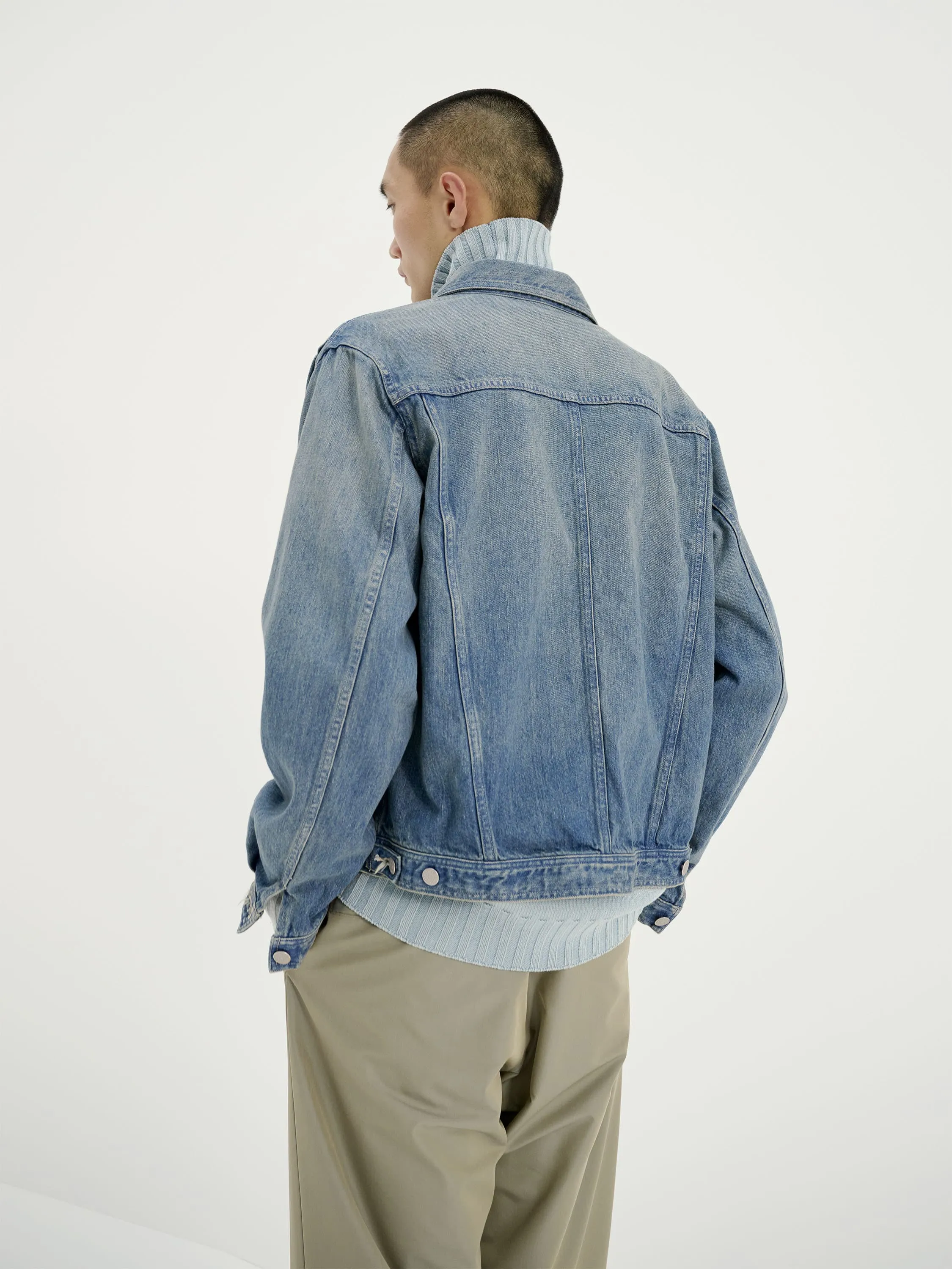 Selvedge Faded Light Denim Blouson - Light Indigo