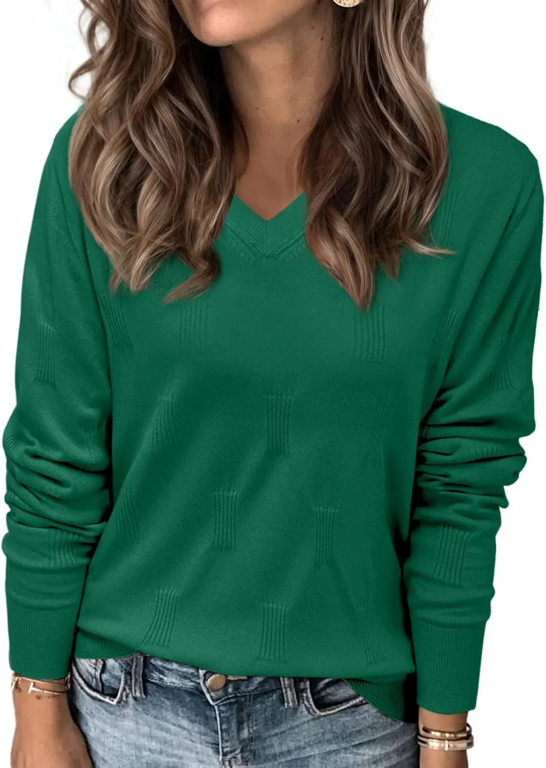 siliteelon Womens Sweater Long Sleeve Shirt V Neck Knit Sweater Work Casual Blouses Tops Lightweight Sweater Shirts