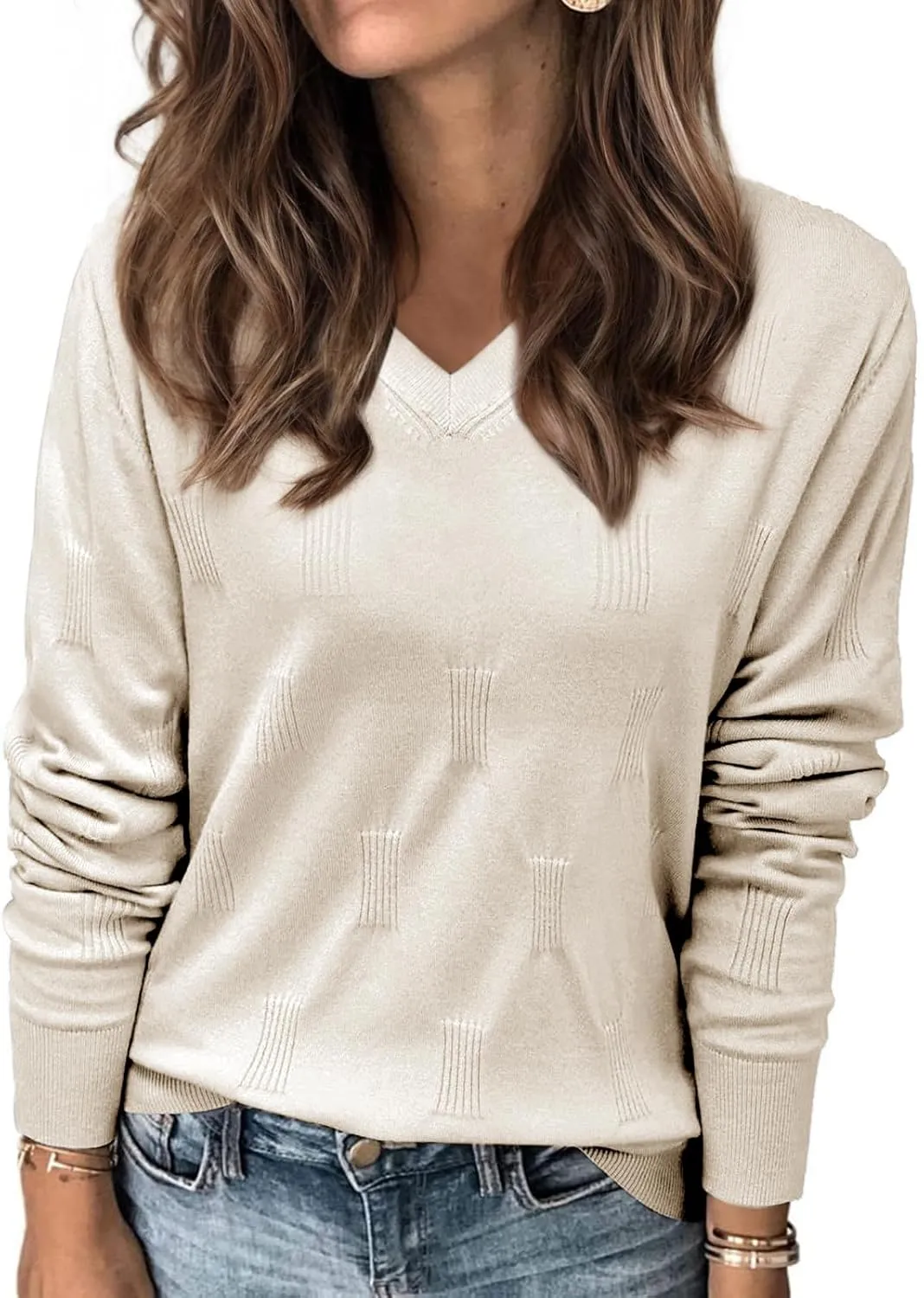 siliteelon Womens Sweater Long Sleeve Shirt V Neck Knit Sweater Work Casual Blouses Tops Lightweight Sweater Shirts