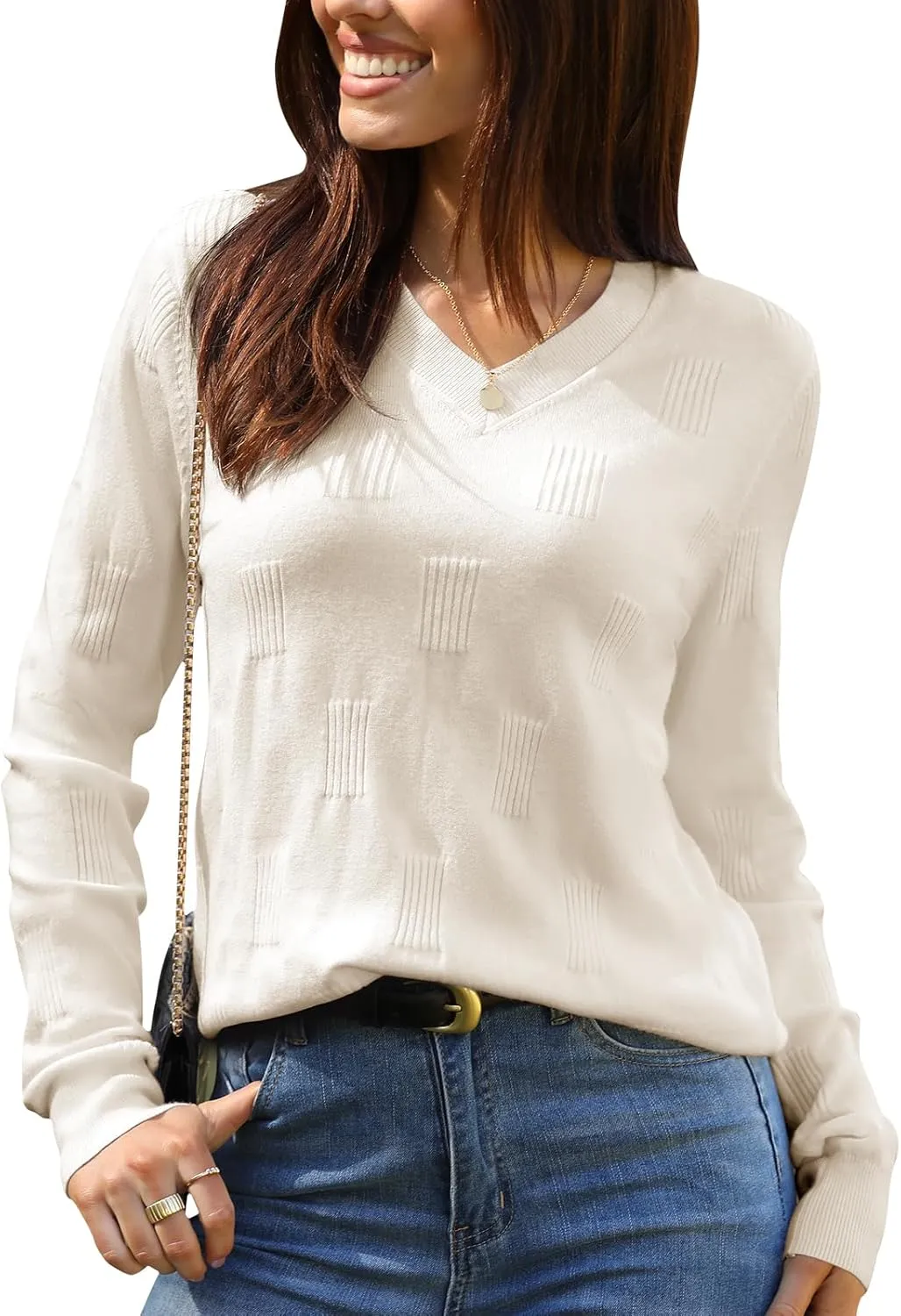 siliteelon Womens Sweater Long Sleeve Shirt V Neck Knit Sweater Work Casual Blouses Tops Lightweight Sweater Shirts