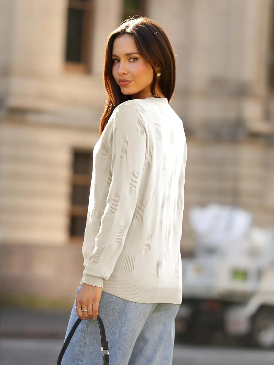 siliteelon Womens Sweater Long Sleeve Shirt V Neck Knit Sweater Work Casual Blouses Tops Lightweight Sweater Shirts