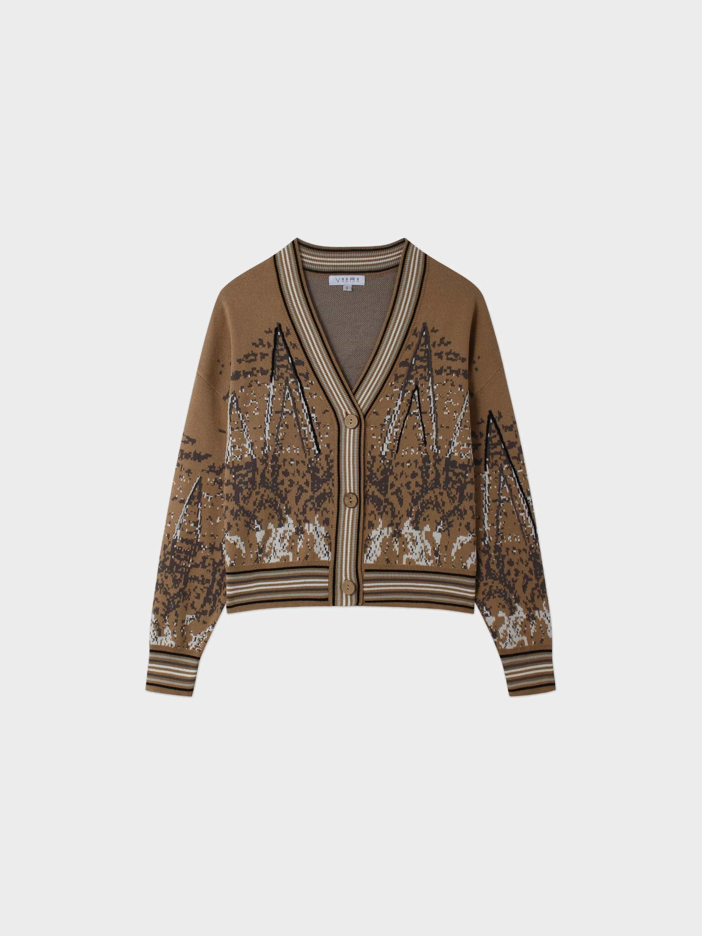 Split Side Cardigan-Camel/Grey