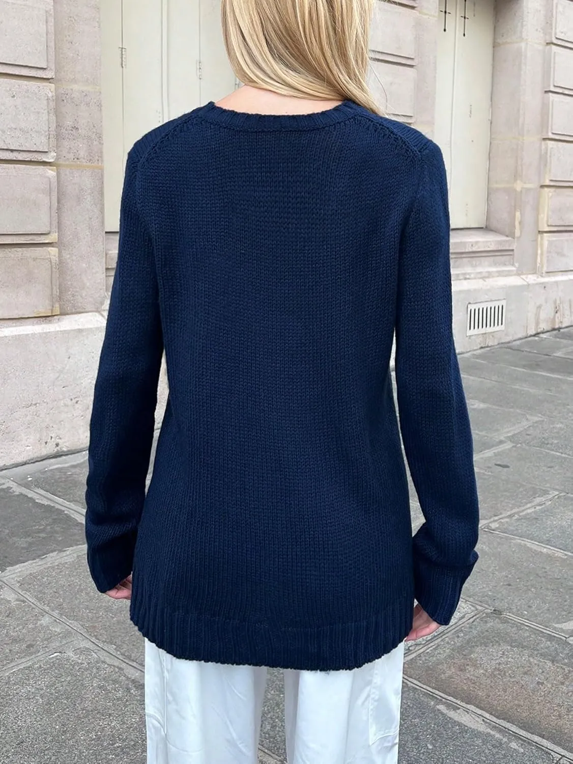 SweatyRocks Women's Flag Pattern Long Sleeve Round Neck Sweater Casual Loose Pullover Sweater