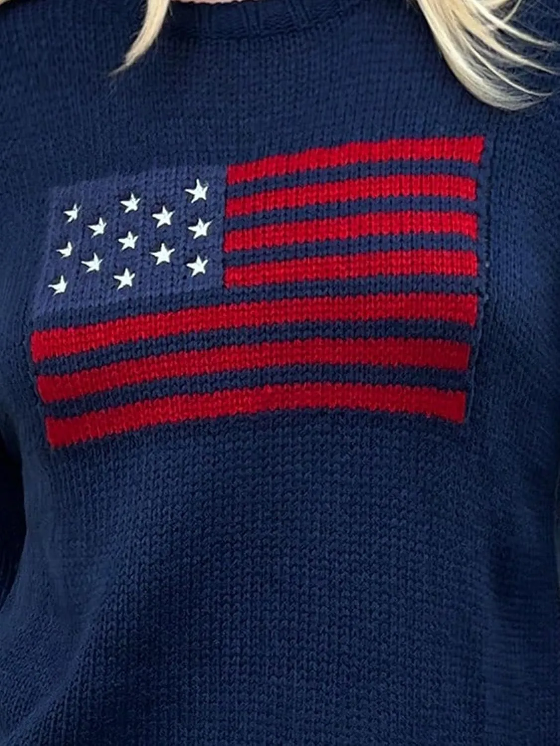SweatyRocks Women's Flag Pattern Long Sleeve Round Neck Sweater Casual Loose Pullover Sweater