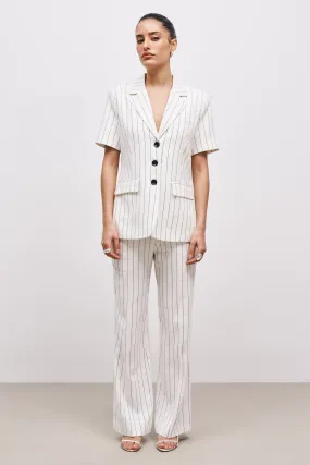 Tailored Linen Trousers - Cream/Black
