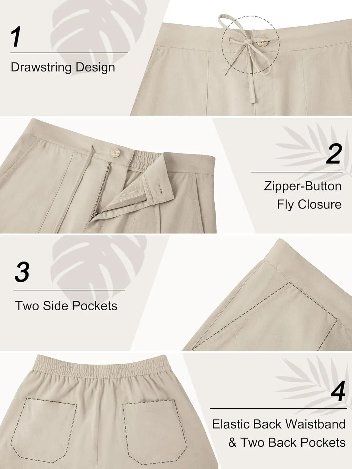 Tall Mens Casual Linen Pants 31/33/35/37 Inseam Summer Beach Slacks Elastic Waist Straight Leg Loose Fit