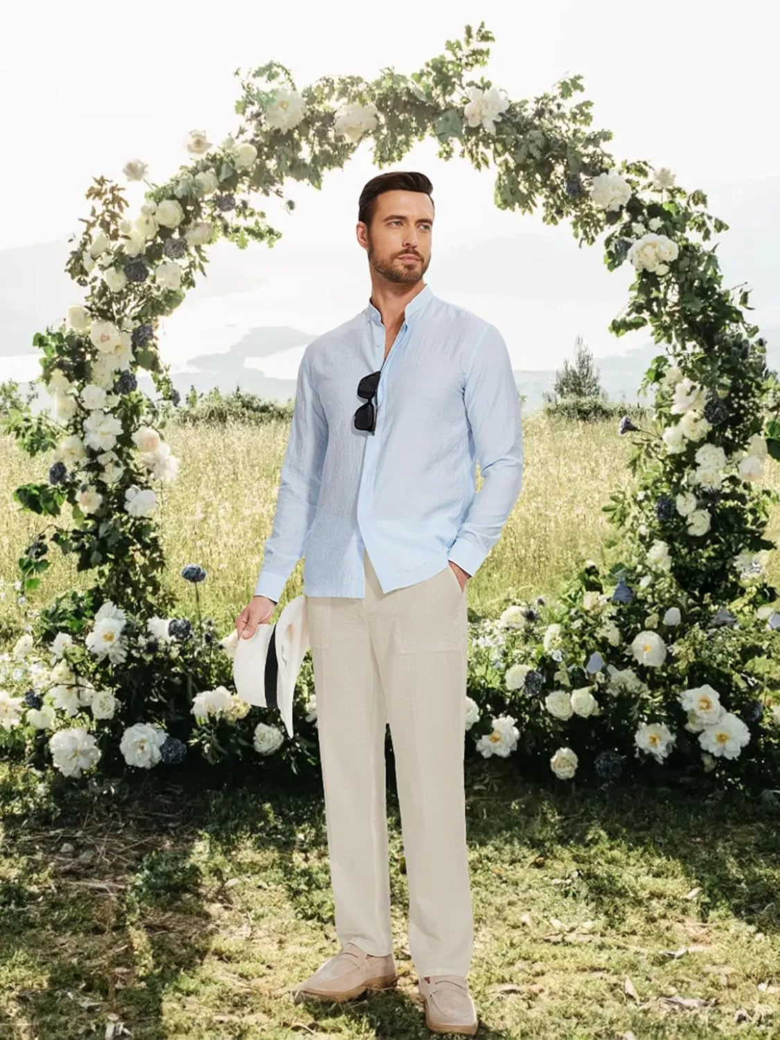 Tall Mens Casual Linen Pants 31/33/35/37 Inseam Summer Beach Slacks Elastic Waist Straight Leg Loose Fit