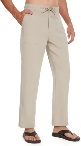 Tall Mens Casual Linen Pants 31/33/35/37 Inseam Summer Beach Slacks Elastic Waist Straight Leg Loose Fit
