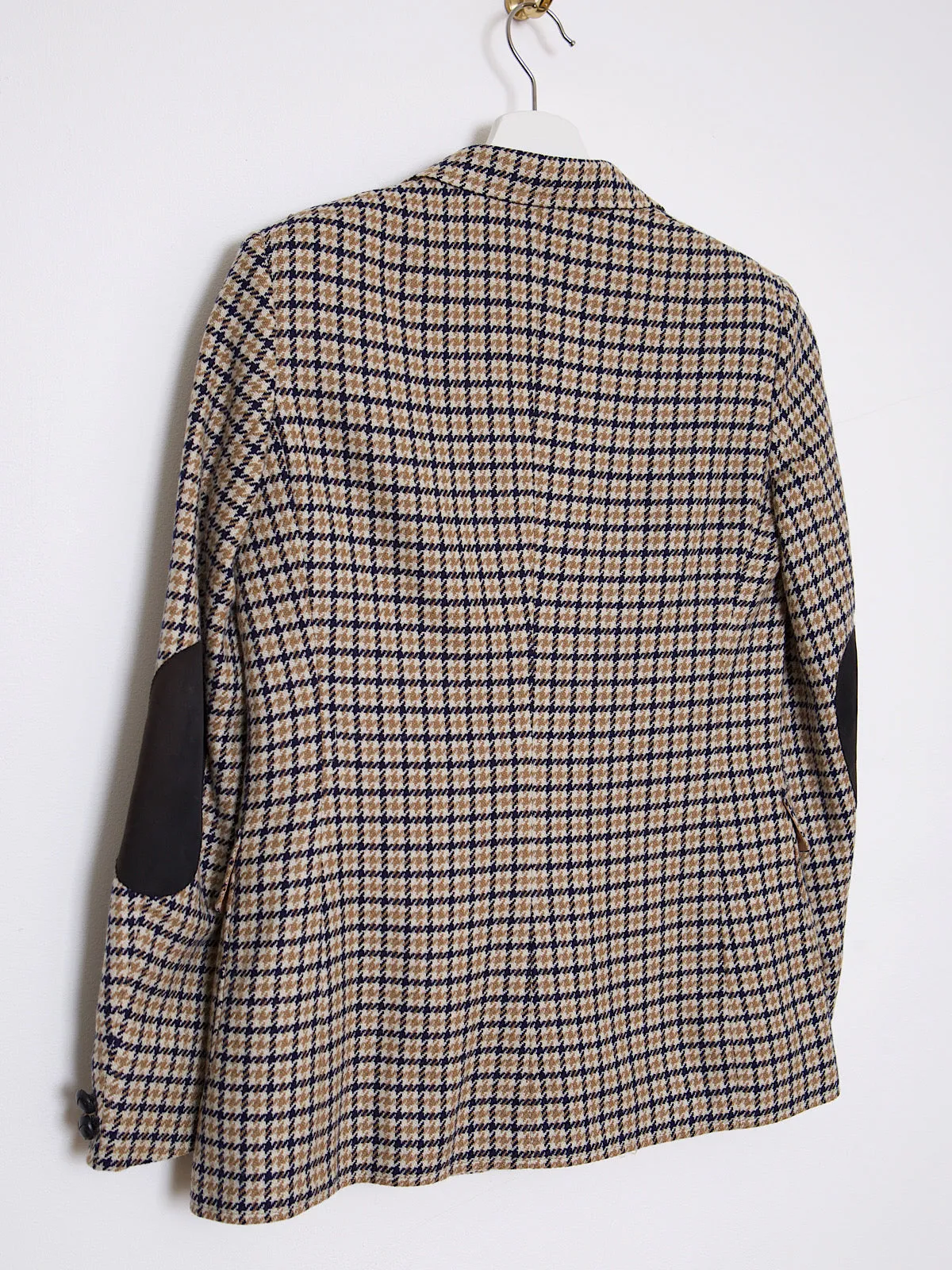 Vintage dogtooth beige cashmere blazer with elbow patches