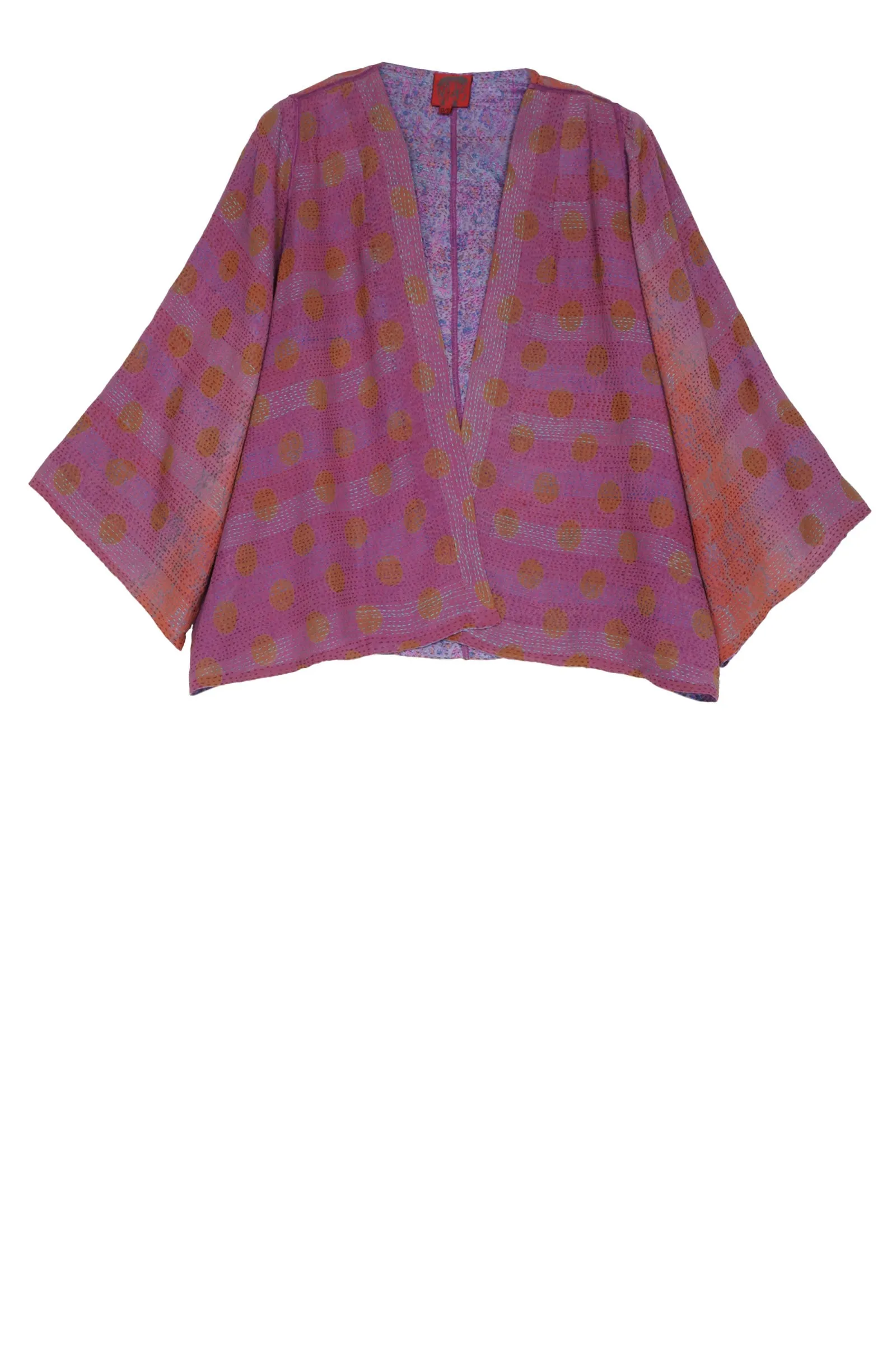 VINTAGE SILK GEORGETTE KANTHA BELL SHAPE JACKET - sg2048-0002a -