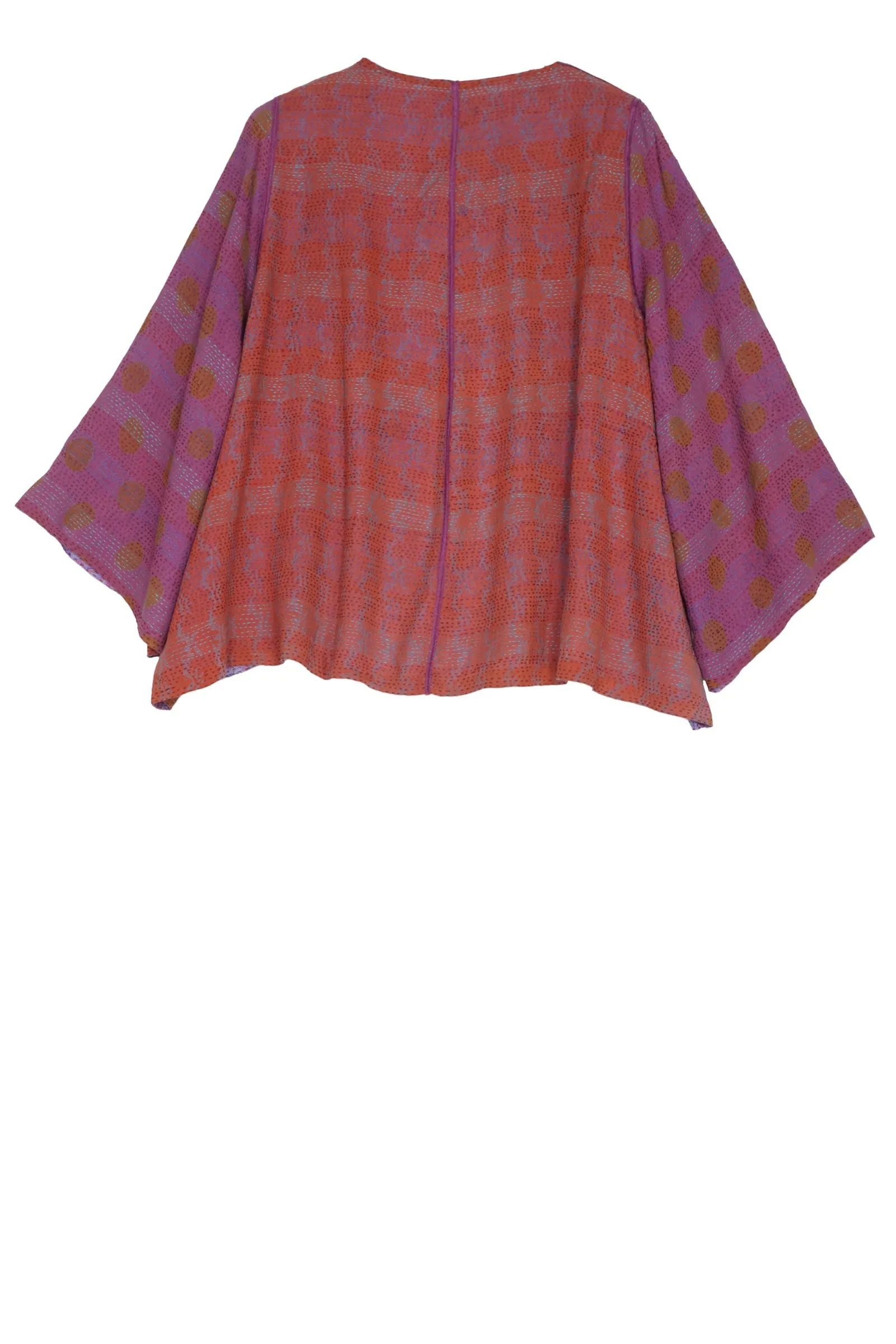 VINTAGE SILK GEORGETTE KANTHA BELL SHAPE JACKET - sg2048-0002a -