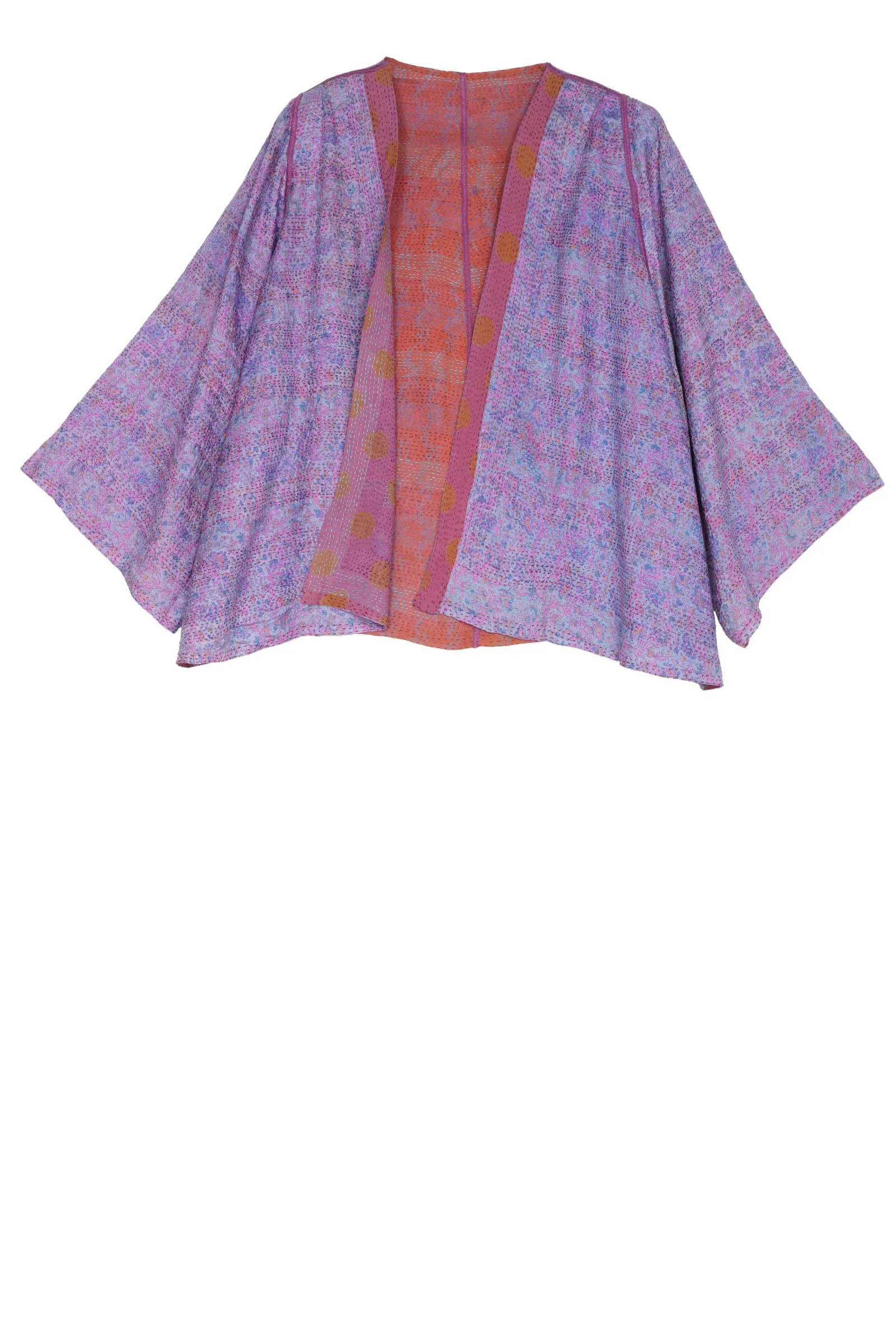 VINTAGE SILK GEORGETTE KANTHA BELL SHAPE JACKET - sg2048-0002a -