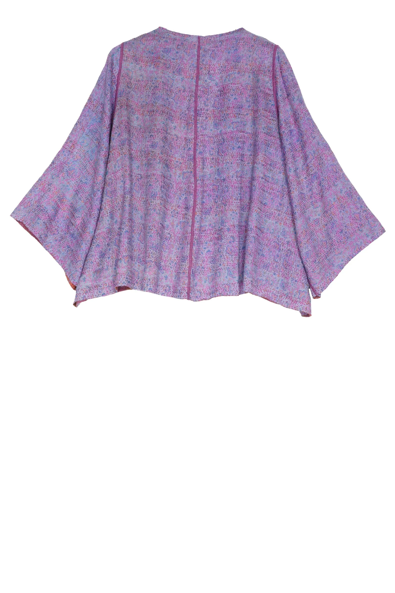 VINTAGE SILK GEORGETTE KANTHA BELL SHAPE JACKET - sg2048-0002a -