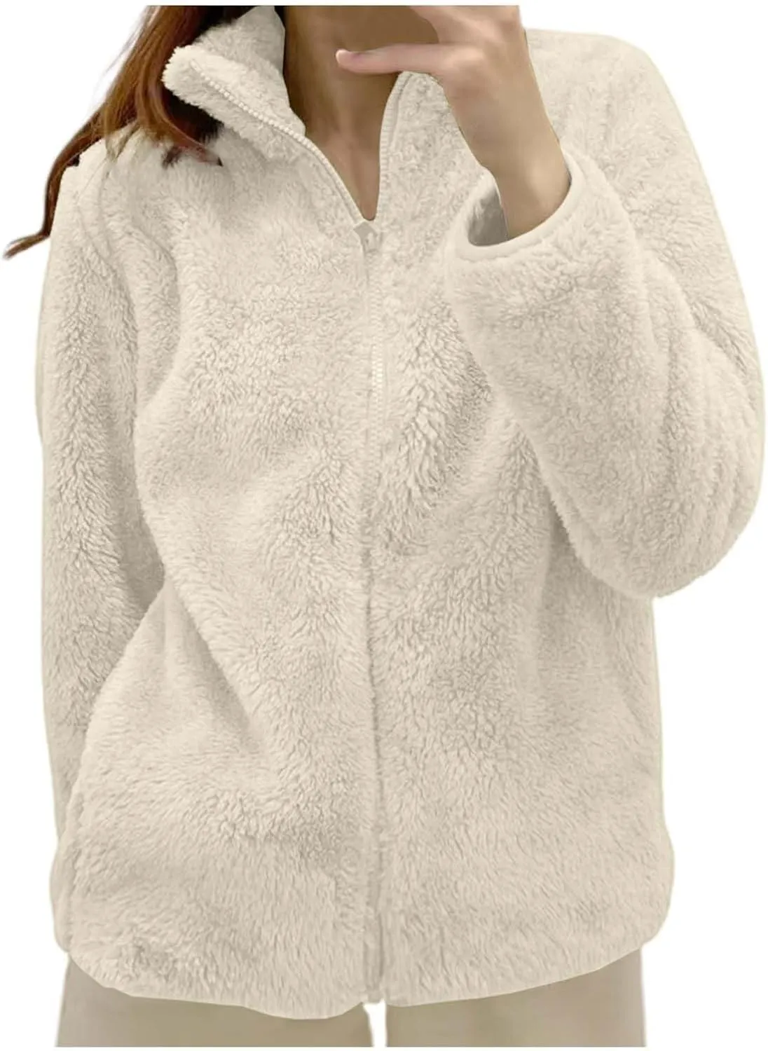Winter Coats for Women Fuzzy Fleece Insulated Jacket Plus Size Full Zip Long Sleeve Outwear Soft Comfy Cardigan Jackets