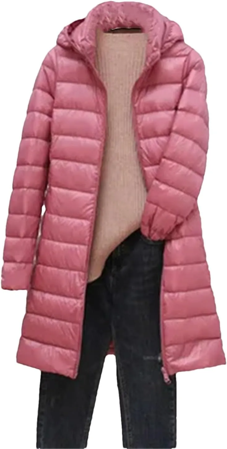 Women Hood Detachable Winter Coat Female Puffer Down Jacket Portable light Long Coat