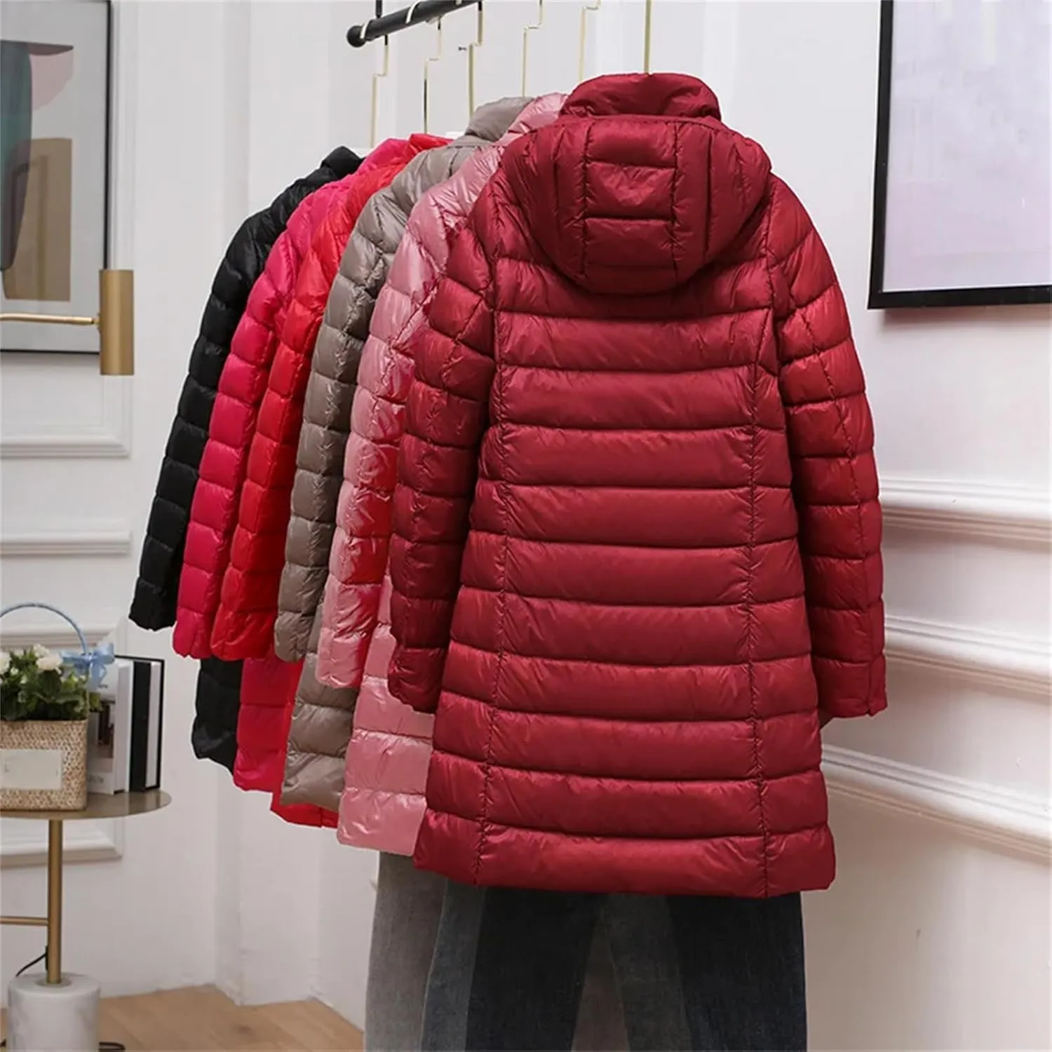 Women Hood Detachable Winter Coat Female Puffer Down Jacket Portable light Long Coat