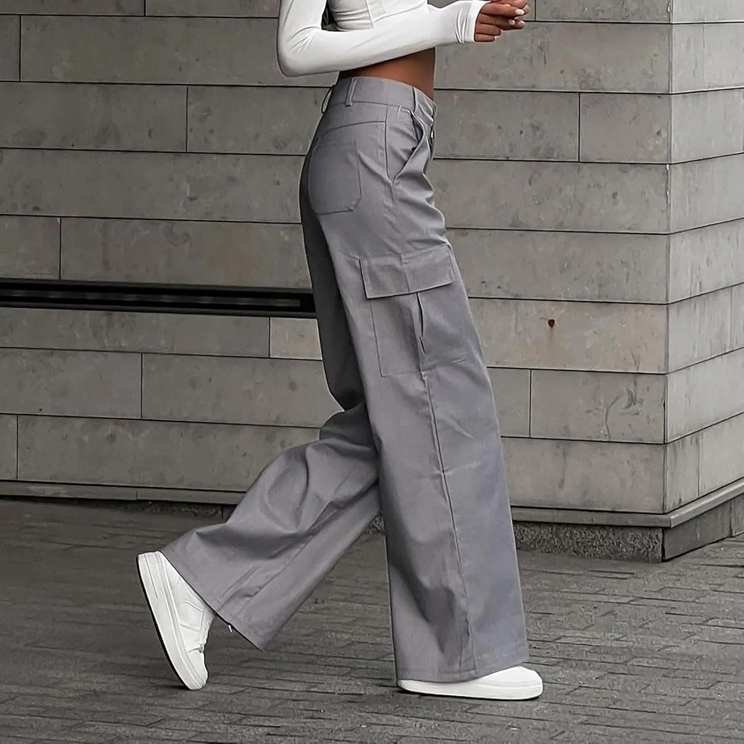 Women's Drawstring High Waist Cargo Pants Straight Leg Trousers Baggy Pants with Pockets Sweatpants Parachute Slacks