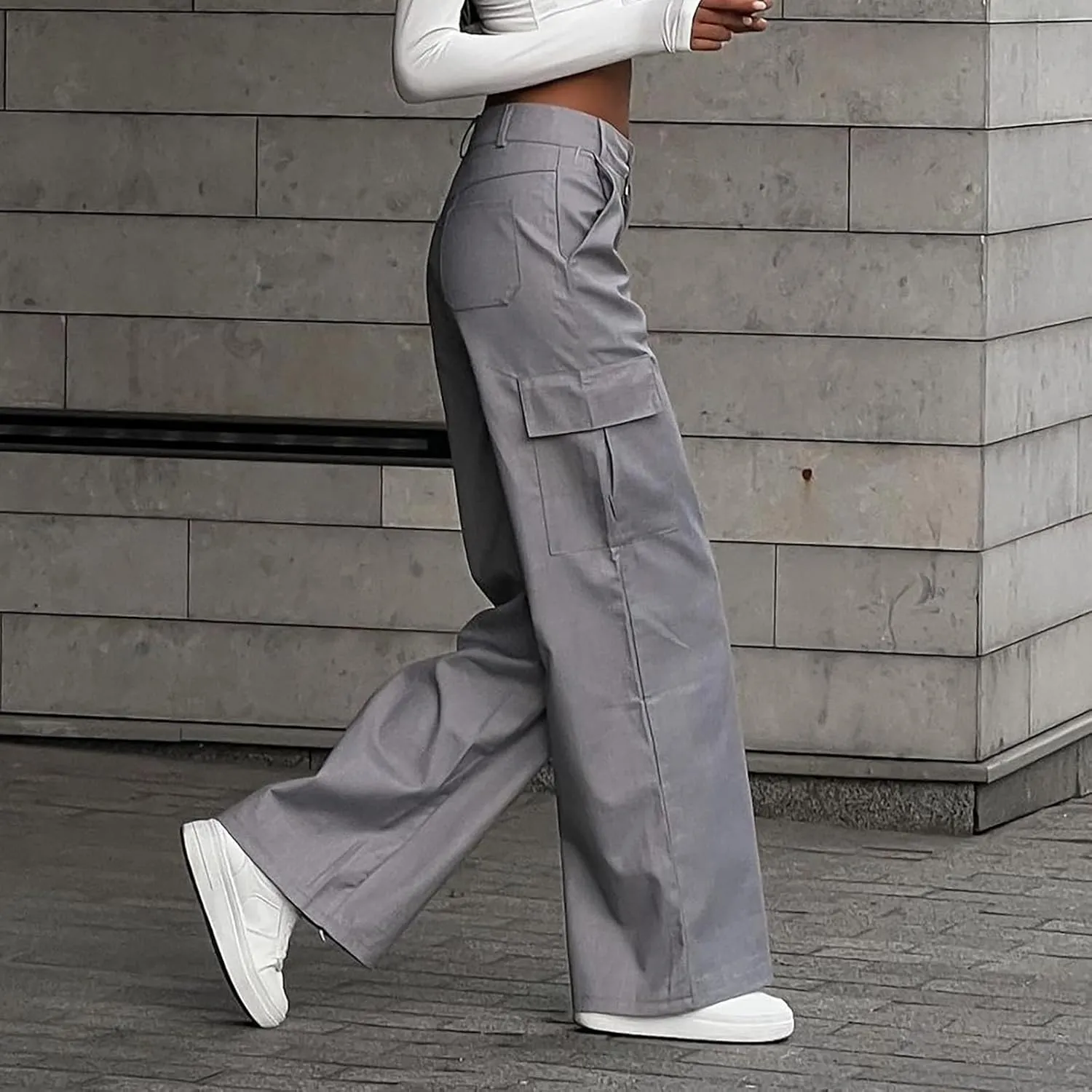 Women's Drawstring High Waist Cargo Pants Straight Leg Trousers Baggy Pants with Pockets Sweatpants Parachute Slacks