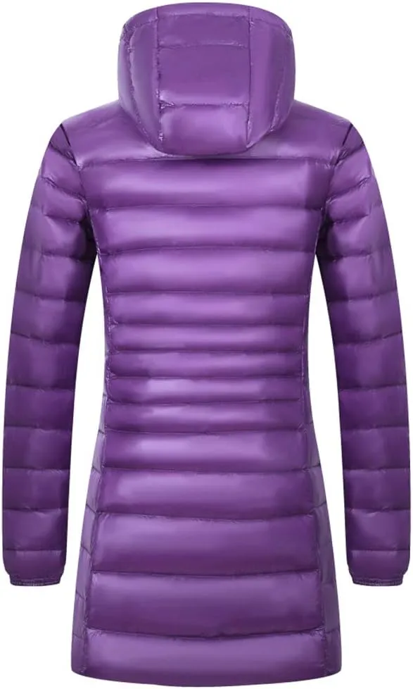 Women's Hooded Ultra Light Weight Coat Packable Outwear Long Puffer Down Jacket