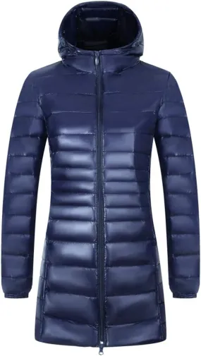 Women's Hooded Ultra Light Weight Coat Packable Outwear Long Puffer Down Jacket