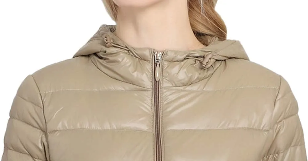 Women's Hooded Ultra Light Weight Coat Packable Outwear Long Puffer Down Jacket