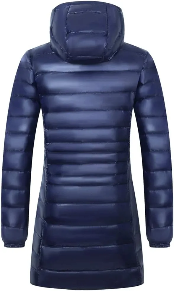 Women's Hooded Ultra Light Weight Coat Packable Outwear Long Puffer Down Jacket