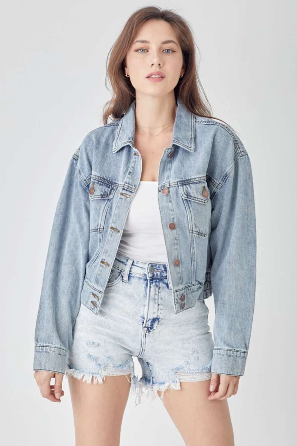 Women's Light Blue Cropped Denim Jacket