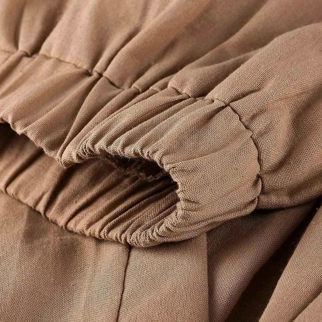 Womens Linen Pants Summer Casual Capri Pants with Pockets Palazzo Cropped Comfy Baggy Trousers High Waisted