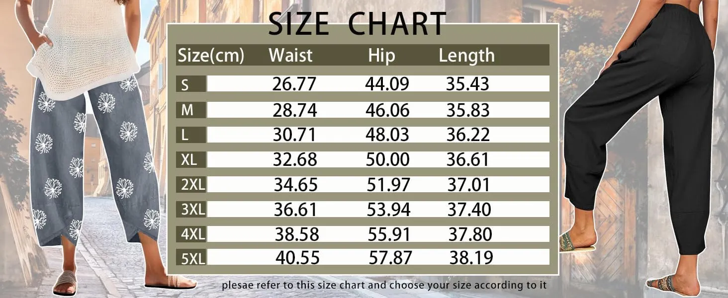 Womens Linen Pants Summer Casual Capri Pants with Pockets Palazzo Cropped Comfy Baggy Trousers High Waisted
