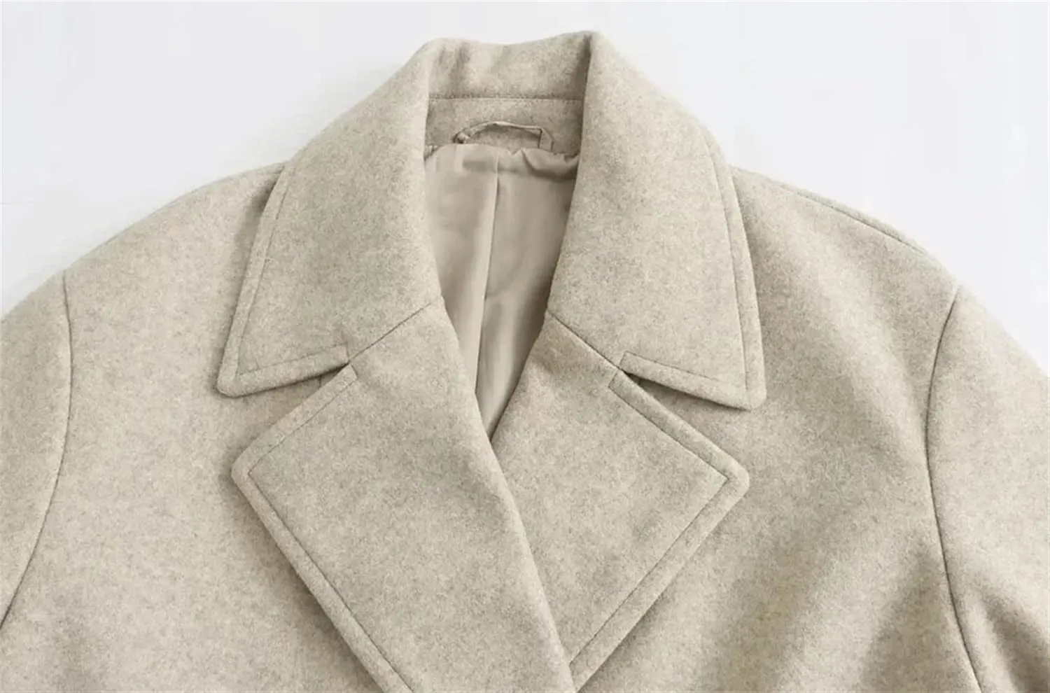 Women's Soft Loose Wool Blend Long Coat Lapel Long Sleeve Welt Pockets Chic Windbreaker