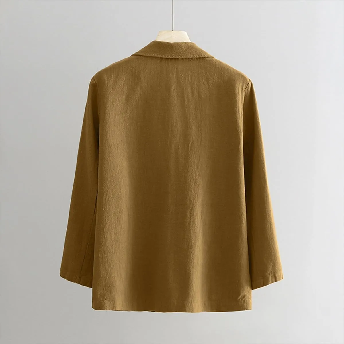 Womens Summer Cotton Linen Blazer Jackets 3/4 Long Sleeve Notch Lapel One Button Suit Coat Jackets
