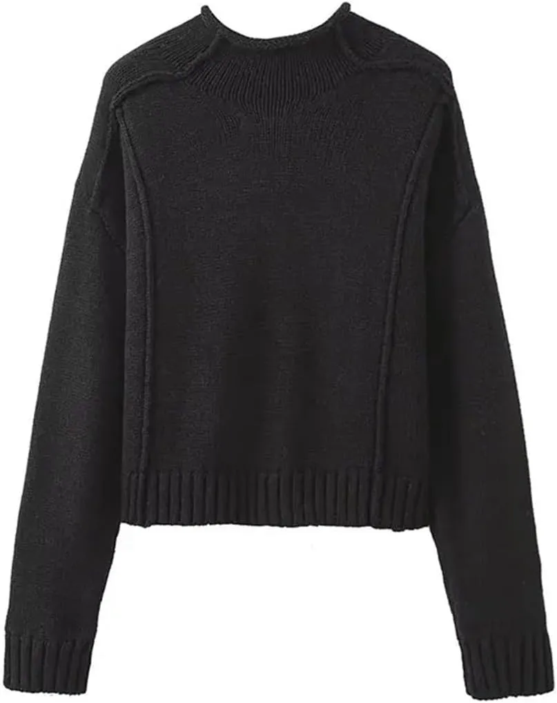 Women's Turtleneck Sweater Retro Loose Top Chic Oversized Knitted Top Sweater