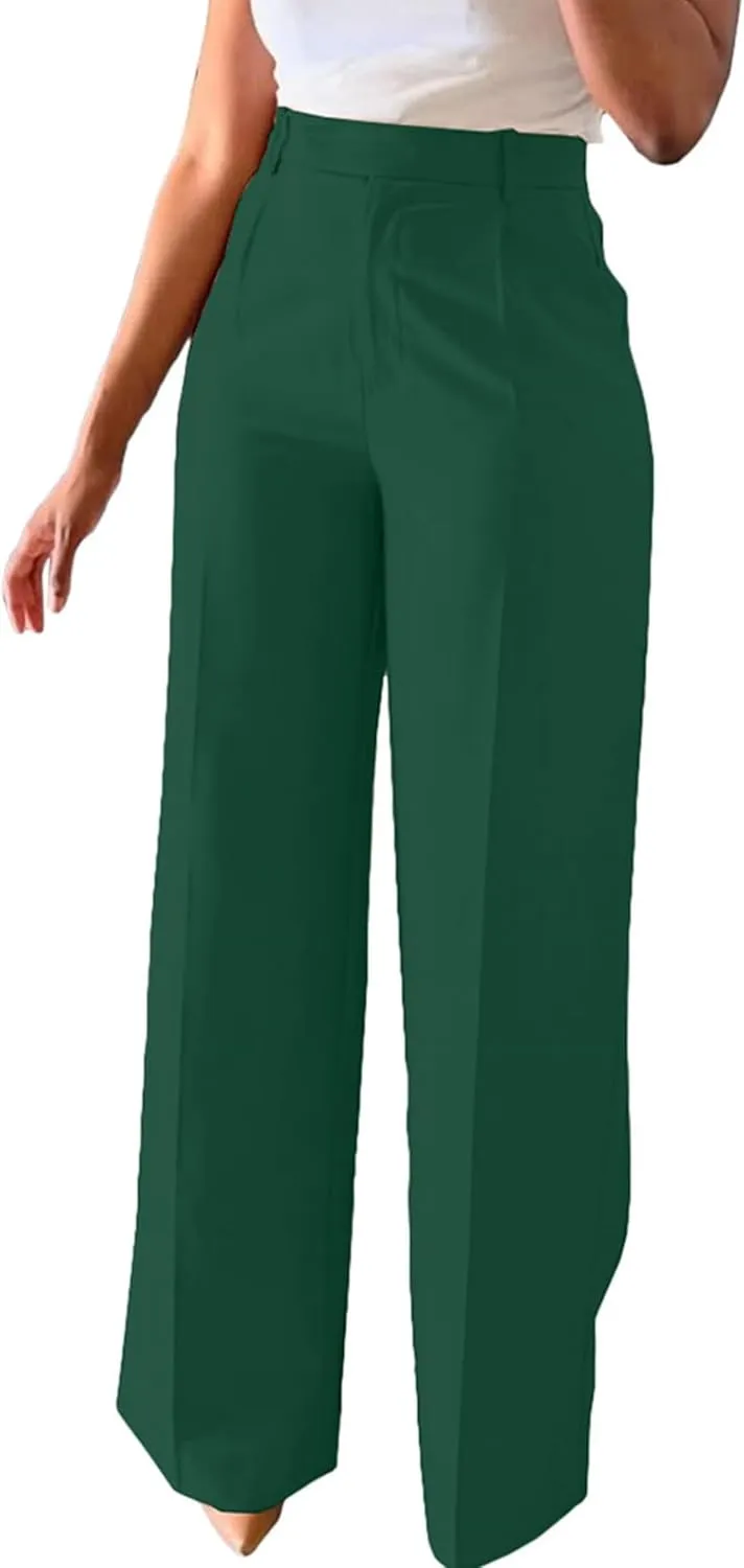 Women's Wide Leg Dress Pants High Waisted Straight Leg Office Casual Trousers with Pockets Work Office Palazzo Pants