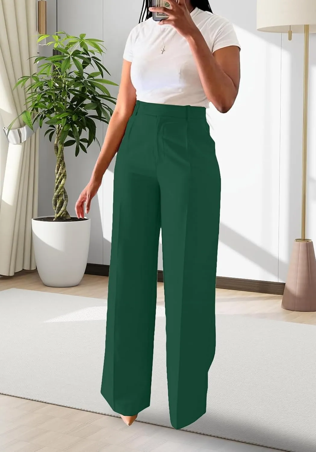 Women's Wide Leg Dress Pants High Waisted Straight Leg Office Casual Trousers with Pockets Work Office Palazzo Pants