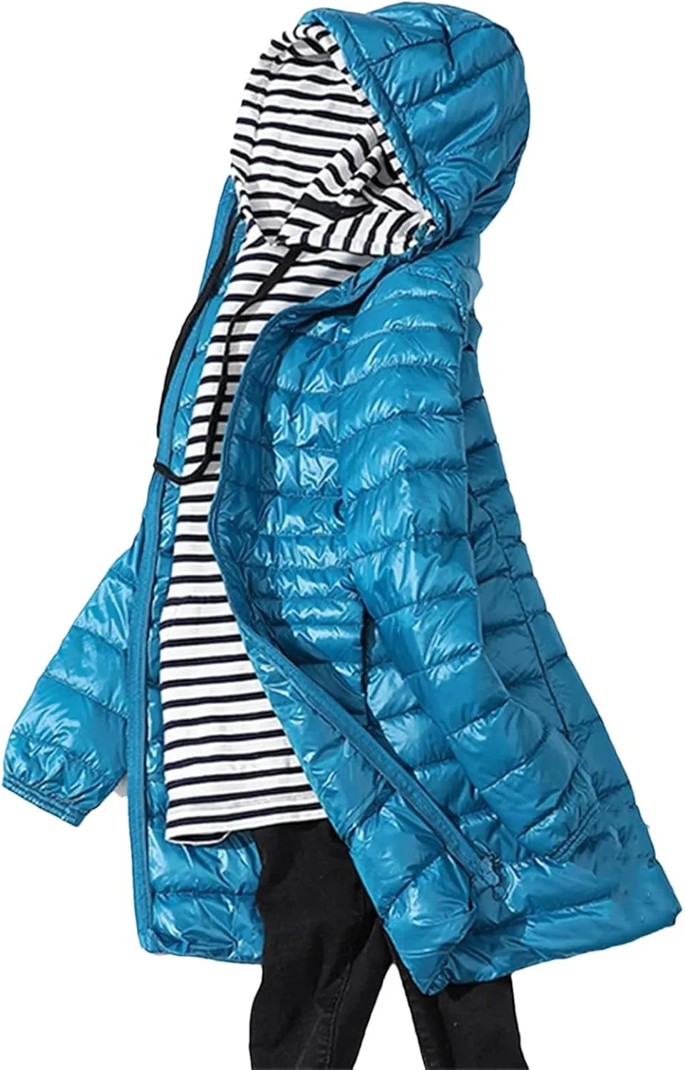 Womens Winter Puffer Coat Light Long Duck Down Jackets Slim Hooded Parkas
