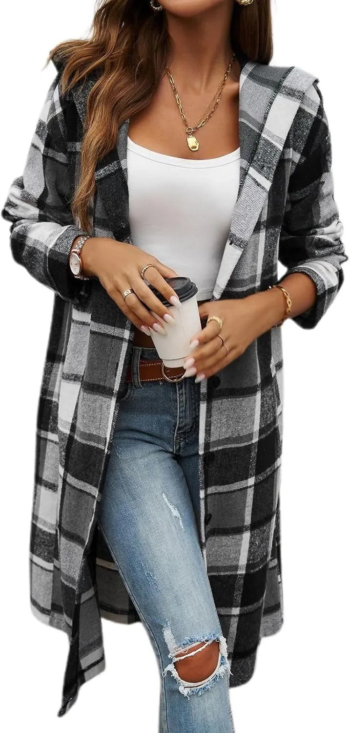 Women's Winter Trench Coat Snow Coat Long Shacket Hooded Long Sleeve Oversized Soft Spring Trench Coats