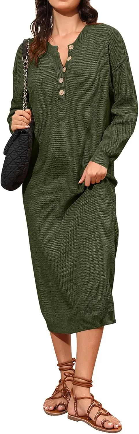 YKR Womens Long Sweater Dress Midi Oversized Long Sleeve Maxi Sweater Dress