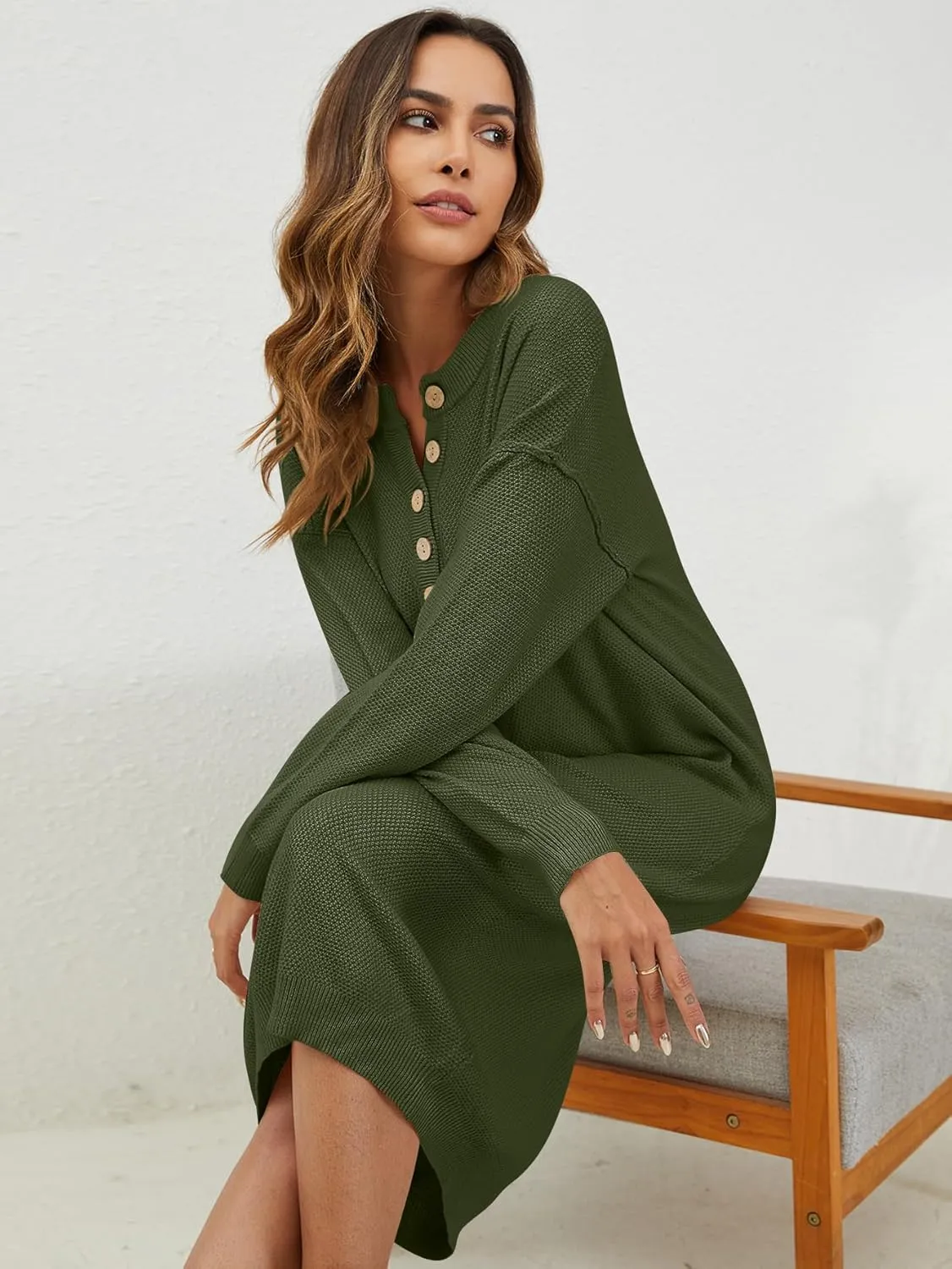 YKR Womens Long Sweater Dress Midi Oversized Long Sleeve Maxi Sweater Dress
